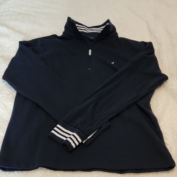 Nautica Tops - Nautica Women's Navy Half-Zip Sweater with Striped Trim